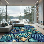 Oceanic Teal Gold Seashell Collage Rug