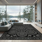 Silver Octagon Tribal Border Rug