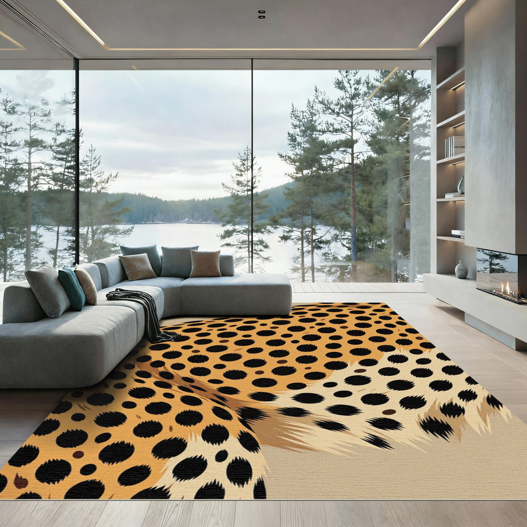 Golden Spotted Cheetah Fur Abstract Rug