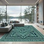 Turquoise Vintage Keys Maze Composition Rug
