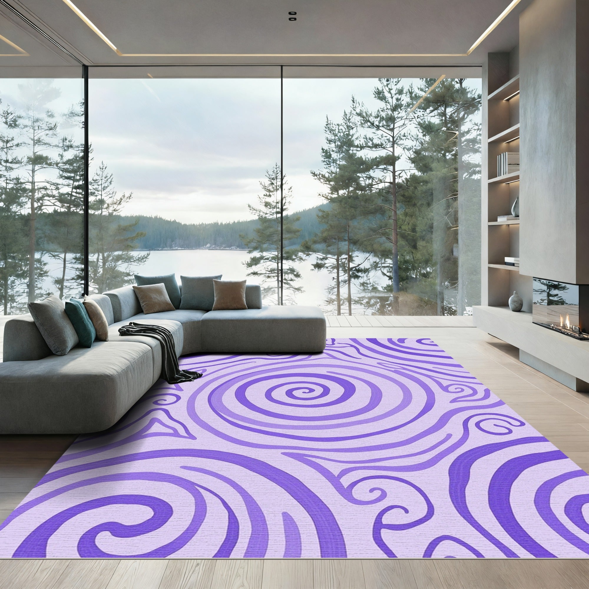 Amethyst Swirl Lines Composition Rug