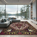 Crimson Floral Medallion Gold Filigree Rug