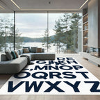 Modern Navy Alphabet Typography Statement Art Rug