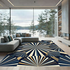 Art Deco Navy and Gold Fan Rug