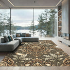 Ornate Golden Leaf Scroll Arrangement Rug