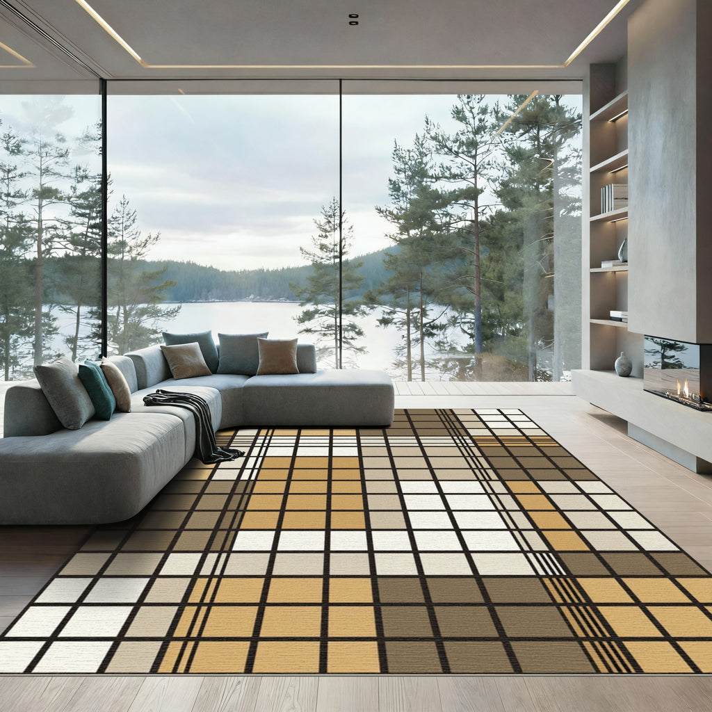 Neutral Tones Plaid Square Composition Rug