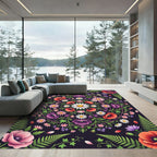 Vibrant Floral Mandala Dark Botanical Rug