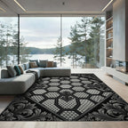 Intricate Gray Floral Hexagonal Lattice Rug