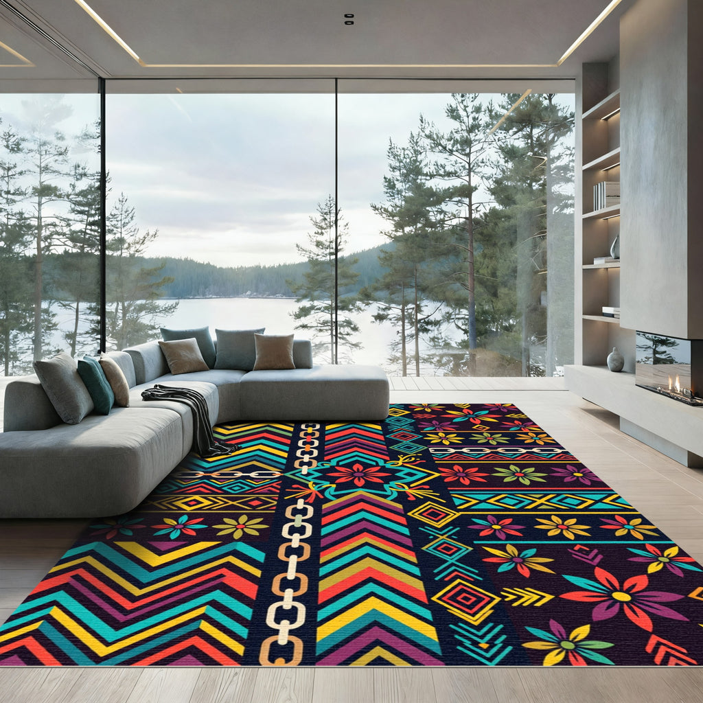 Vibrant Geometric Ethnic Floral Rug