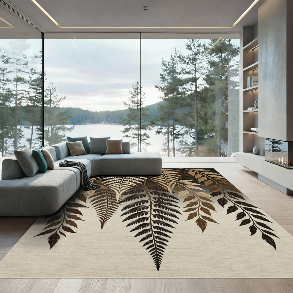 Earthy Fern Fronds Cascade Rug