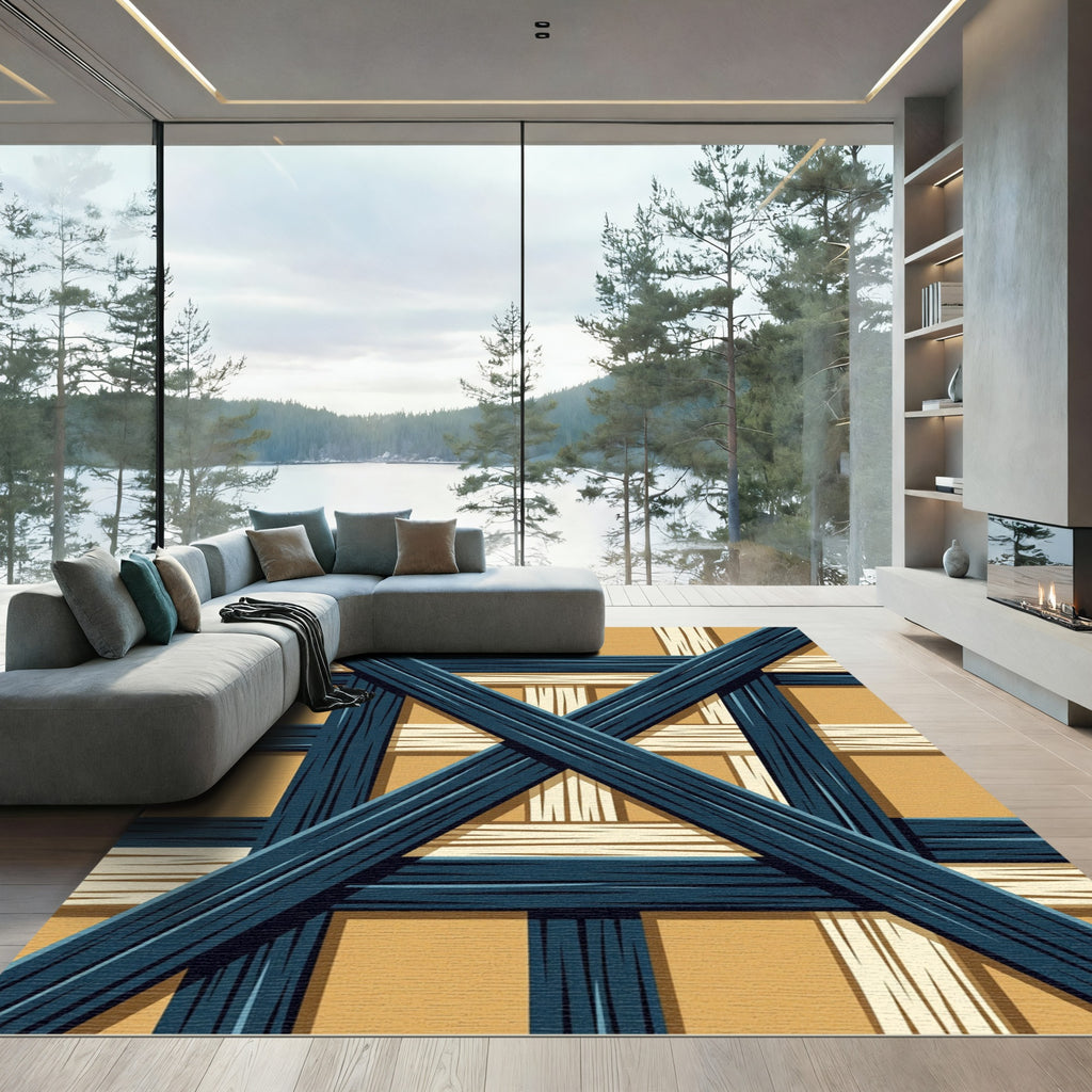 Rustic Blue and Tan Wood Weave Rug