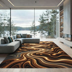 Golden Brown Wavy River Landscape Rug