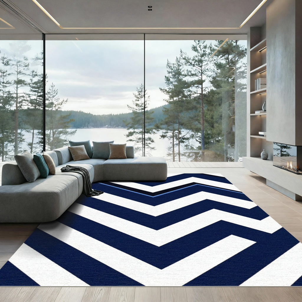 Modern Cobalt Geometric Arrow Chevron Rug