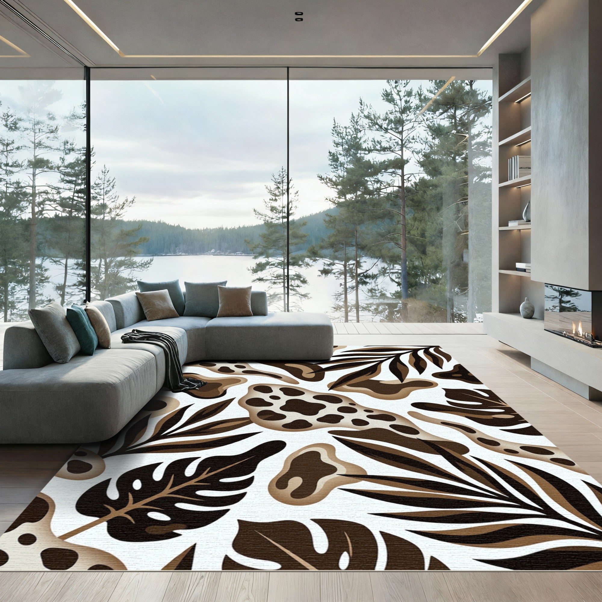 Earth Tone Tropical Abstract Foliage Rug