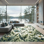 Soft Sage Botanical Cosmos Meadow Rug