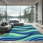 Modern Blue and Mint Wavy Ocean Rug
