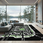 Minimalist Black and White Abstract Cityscape Rug