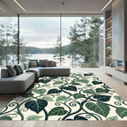 Lush Green Botanical Foliage Scroll Rug