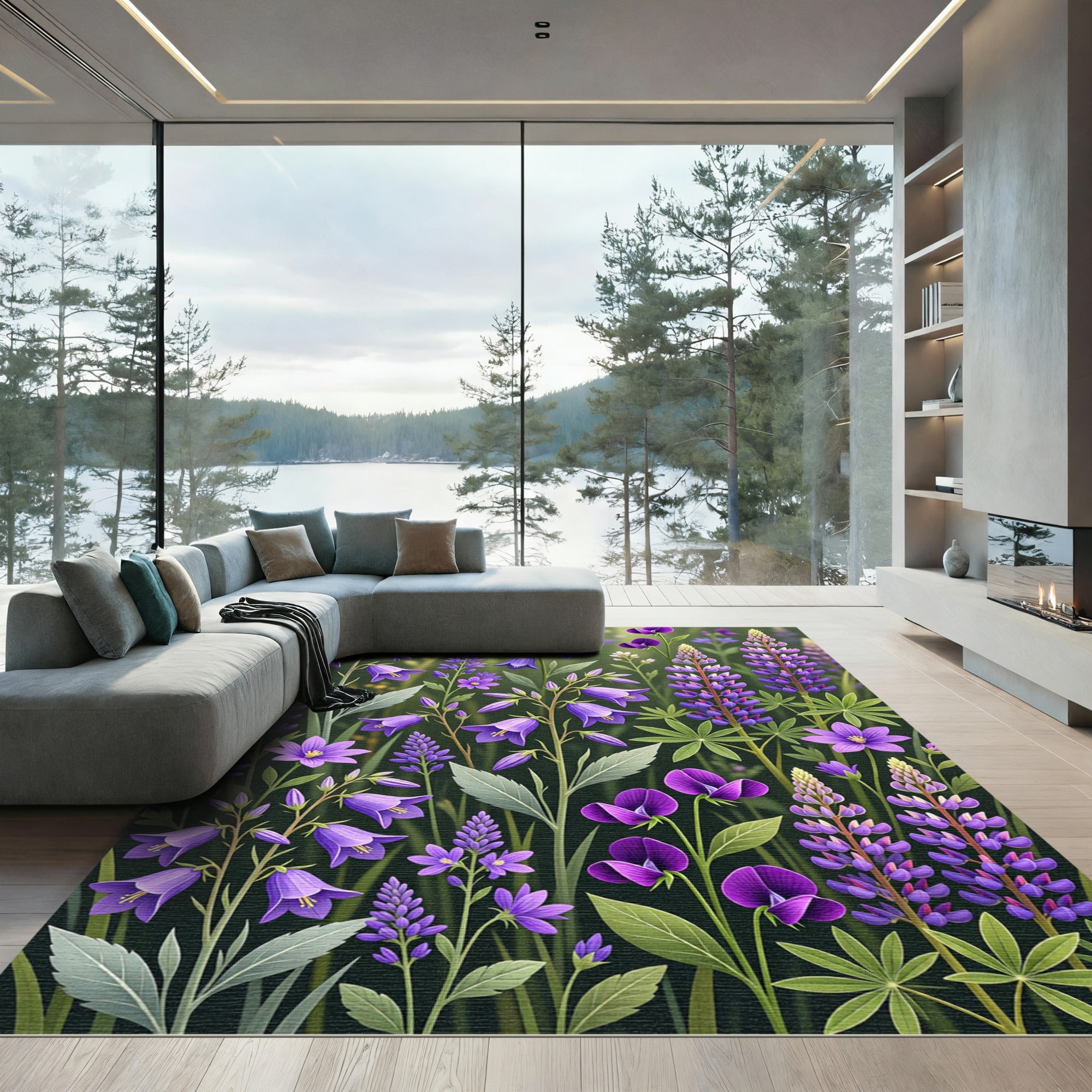 Vibrant Purple Wildflower Garden Meadow Rug