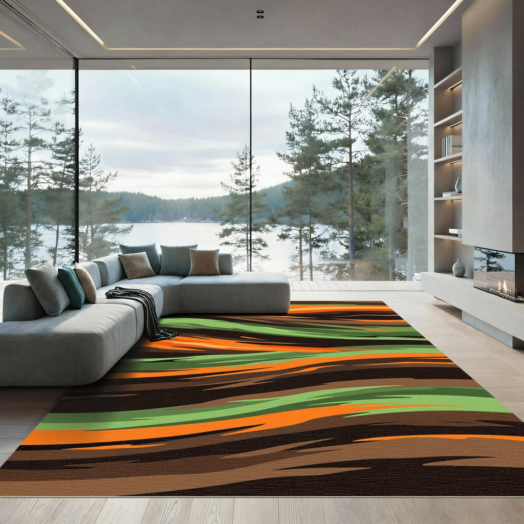 Vibrant Orange Forest Tiger Stripe Rug