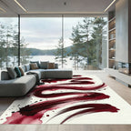 Crimson Ink Splatter Brush Stroke Rug