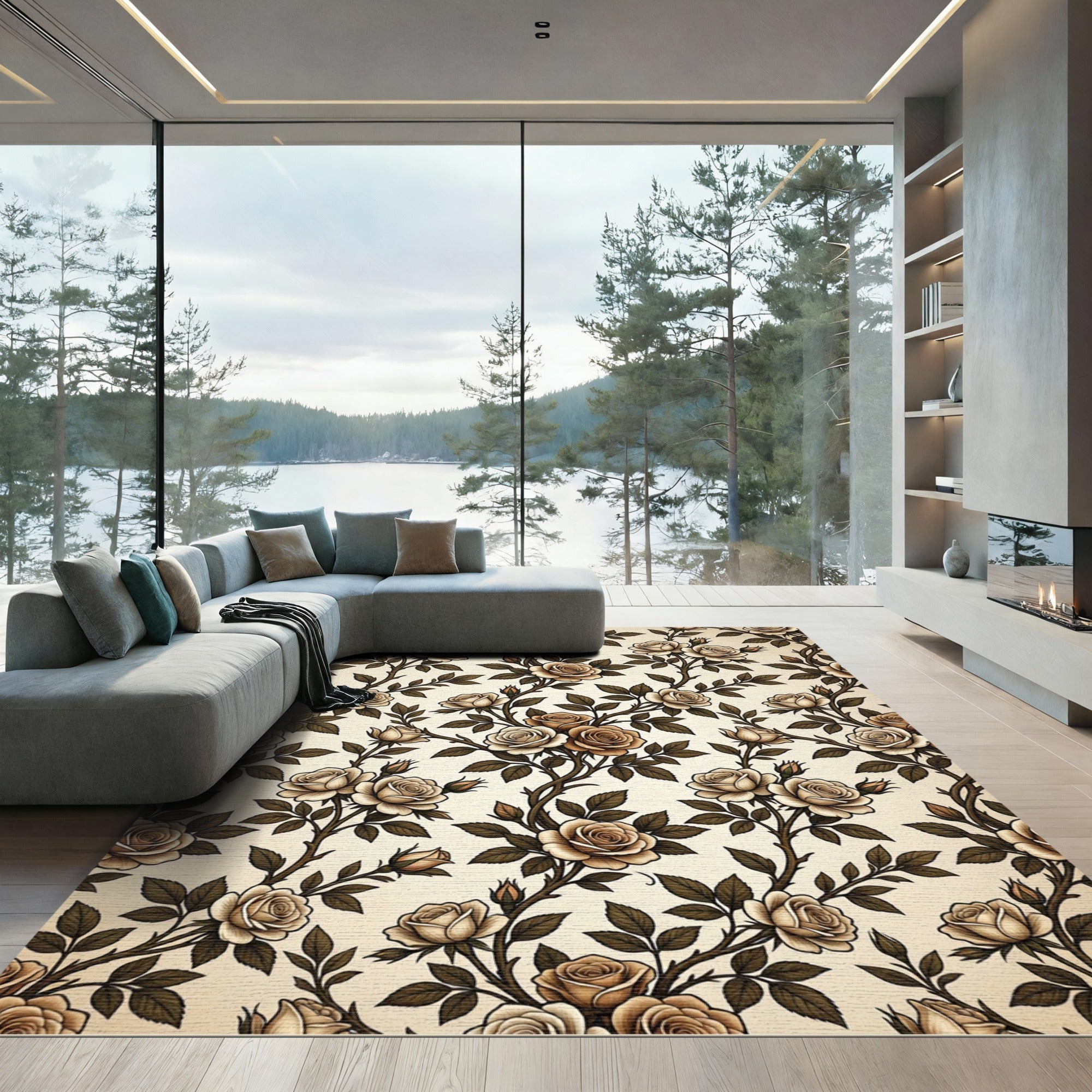 Creamy Sepia Climbing Rose Vine Rug