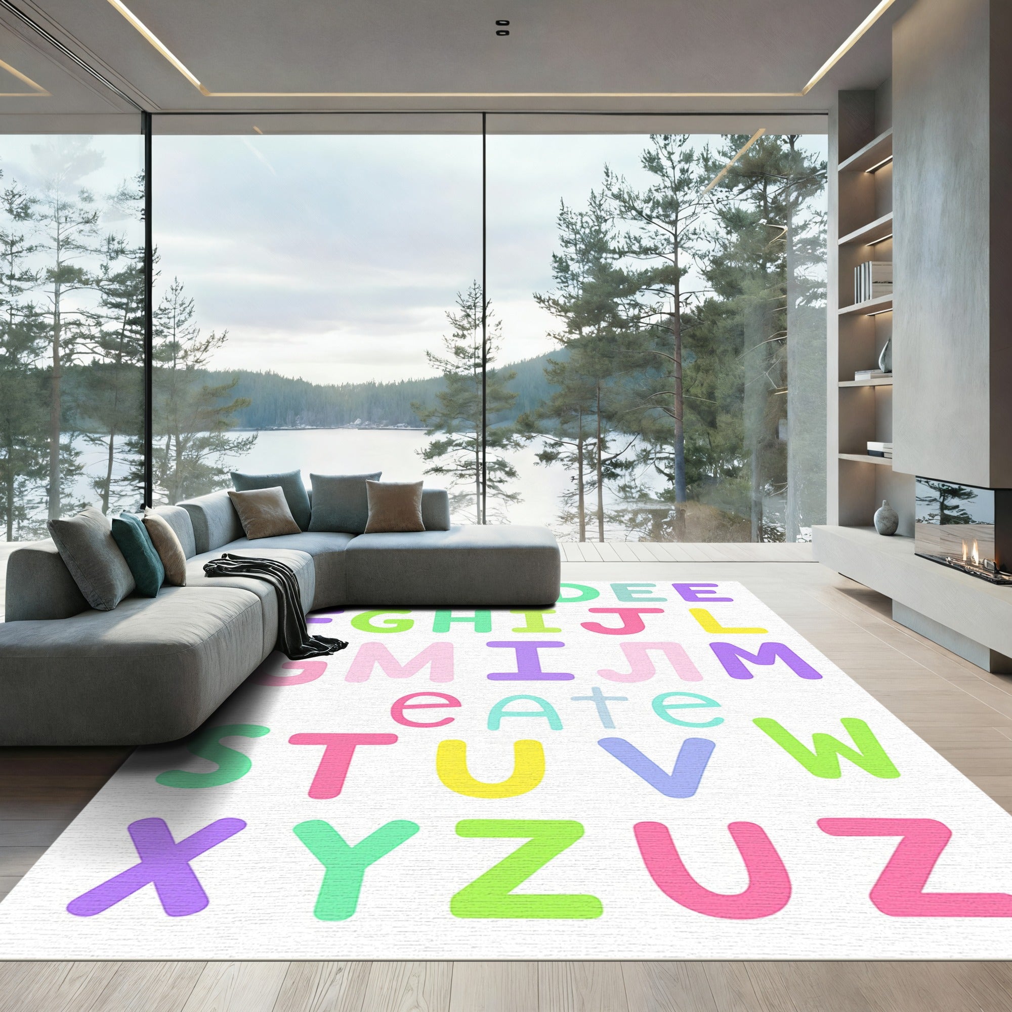 Pastel Alphabet Blocks Composition Rug