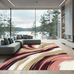 Crimson Blush Swirl Abstract Brushstroke Rug