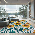 Botanical Yellow Sunflower Folk Art Rug