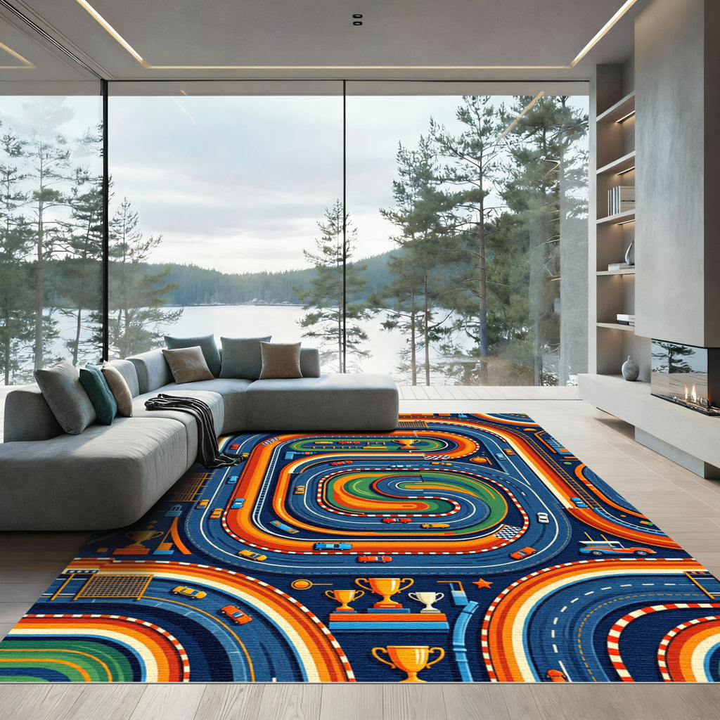 Vibrant Retro Racing Orbit Area Rug