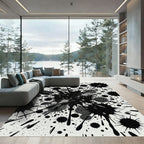 Bold Black Ink Abstract Splatter Rug