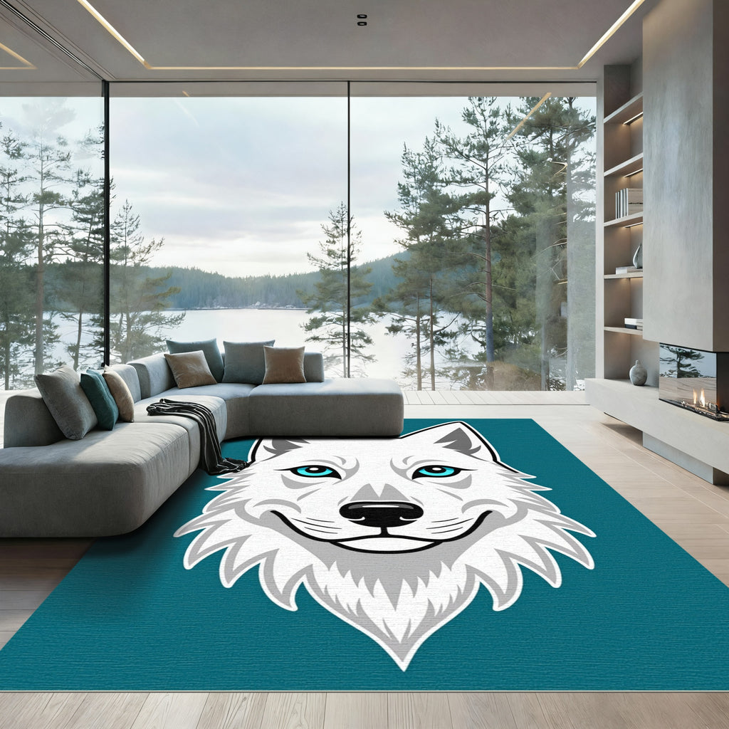 Arctic Wolf Blue Eyes White Fur Rug