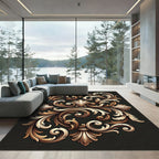 Ornate Gold Scrollwork Shell Medallion Rug