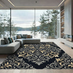 Ornate Gold and Gray Damask Rug