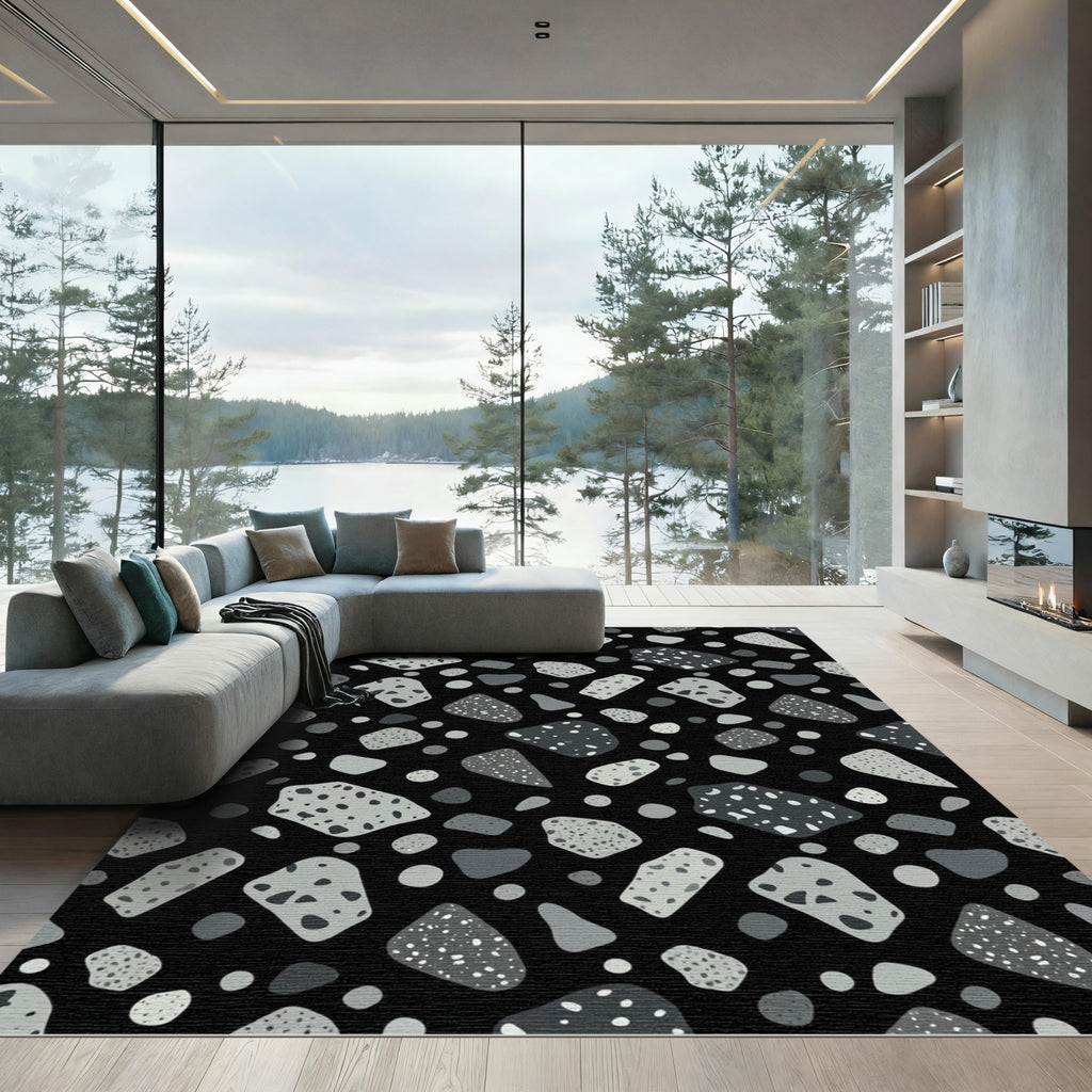 Monochromatic Abstract Pebble Arrangement Rug