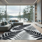 Monochromatic Charcoal Botanical Fern Leaf Rug