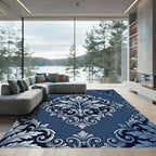 Elegant Navy Blue Acanthus Scroll Rug