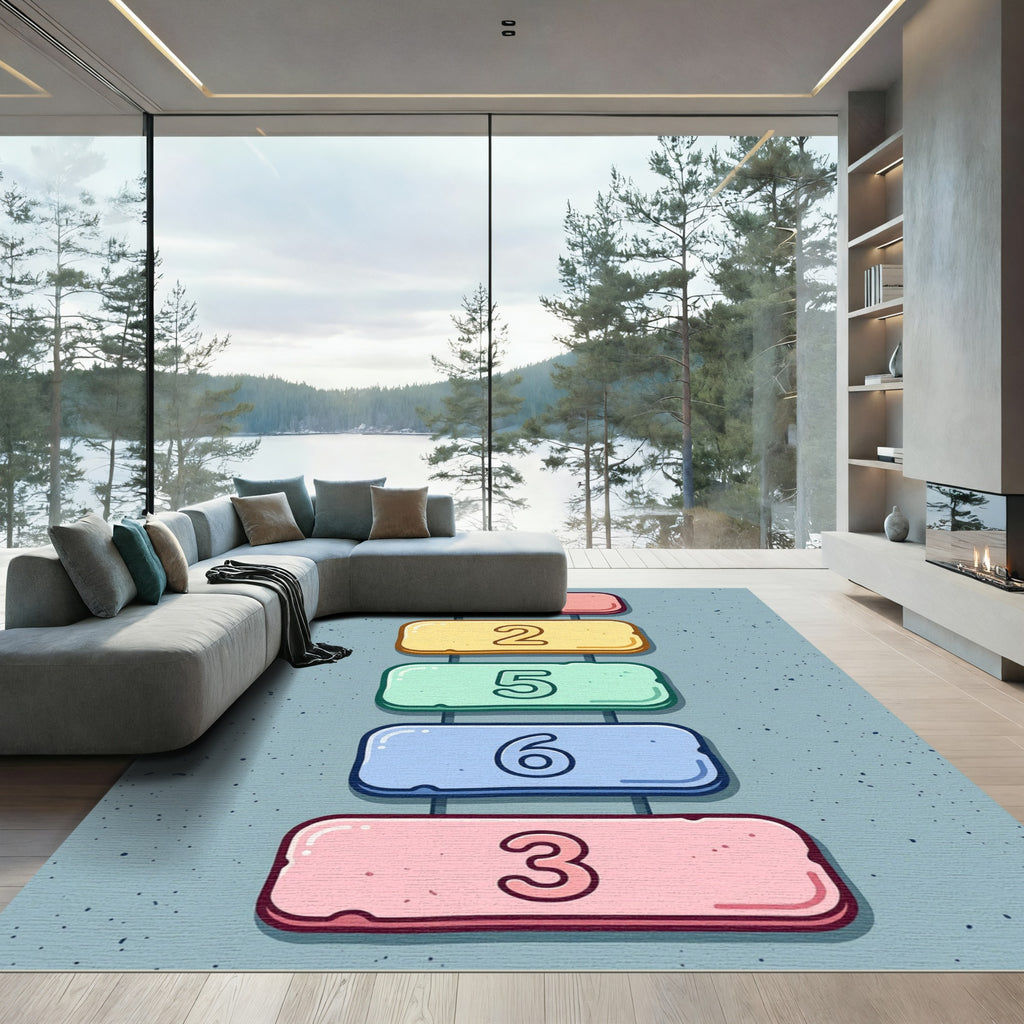 Playful Pastel Number Hopscotch Floor Art Rug