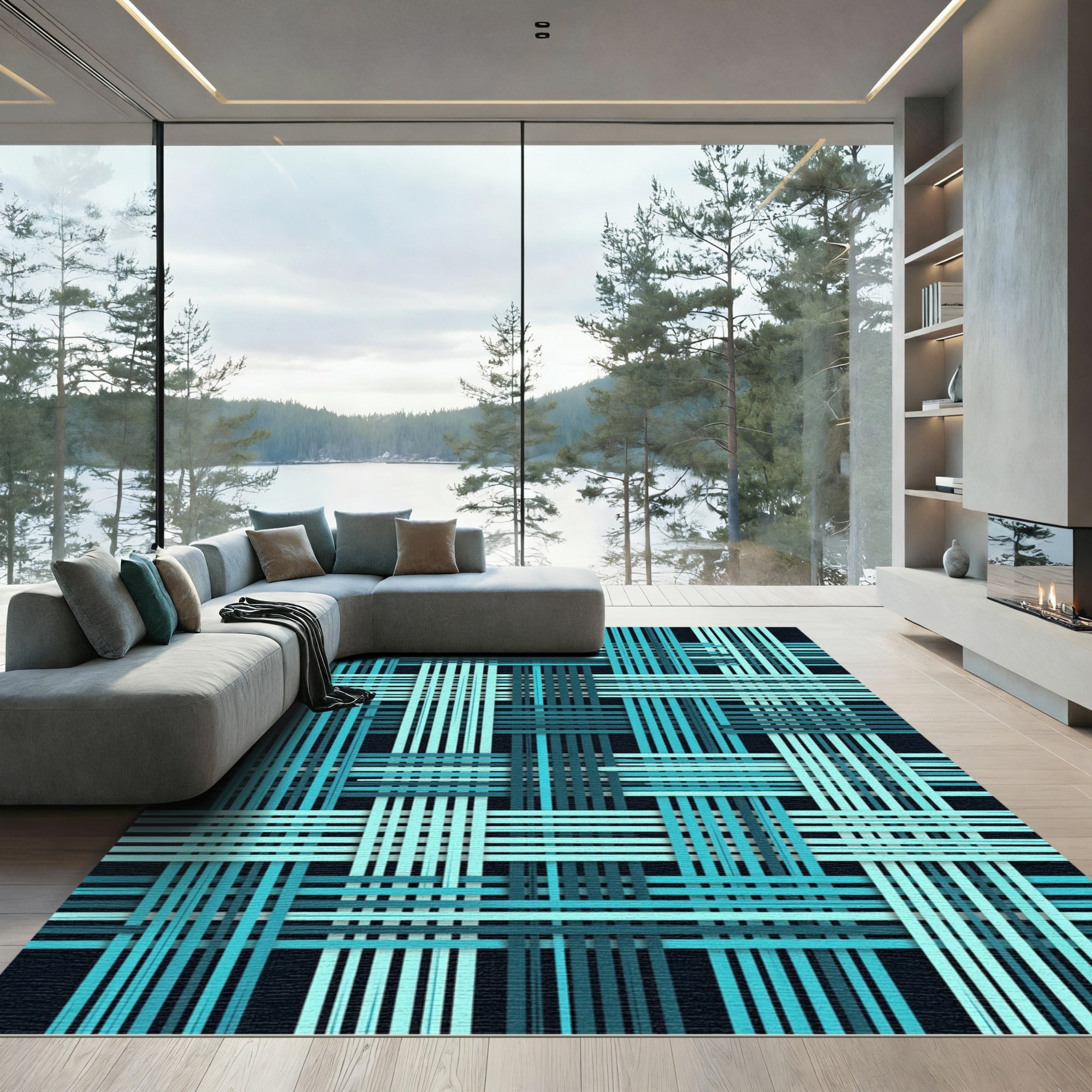 Aqua Weave Lines Intersection Rug