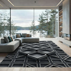 Monochromatic Gray Geometric 3D Cube Rug