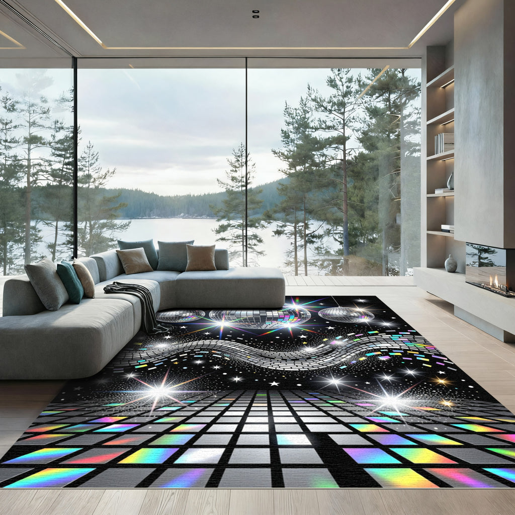 Glittering Disco Ball Retro Wave Rug