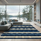 Midnight Navy Indigo Woven Linear Grid Rug