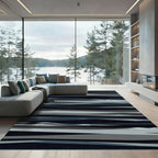 Minimalist Midnight Blue Grey Abstract Wave Rug