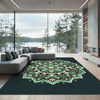 Green Coral Floral Mandala Ornament Jewel Rug