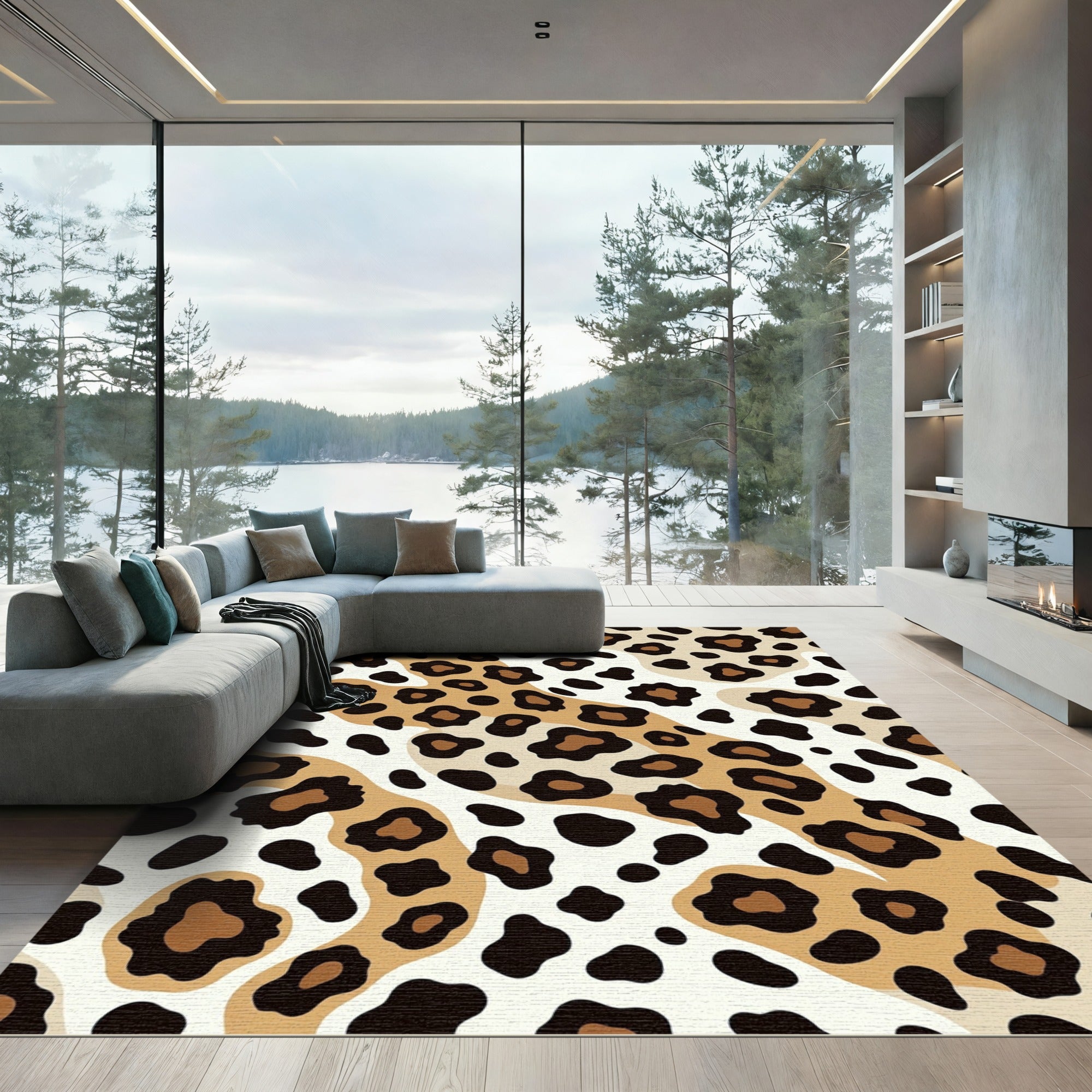 Spotted Beige Black Animal Print Rug