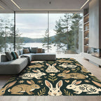 Earthy Folk Art Rabbit Forest Rug