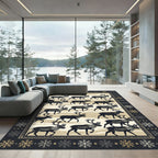 Nordic Reindeer Winter Forest Beige Rug
