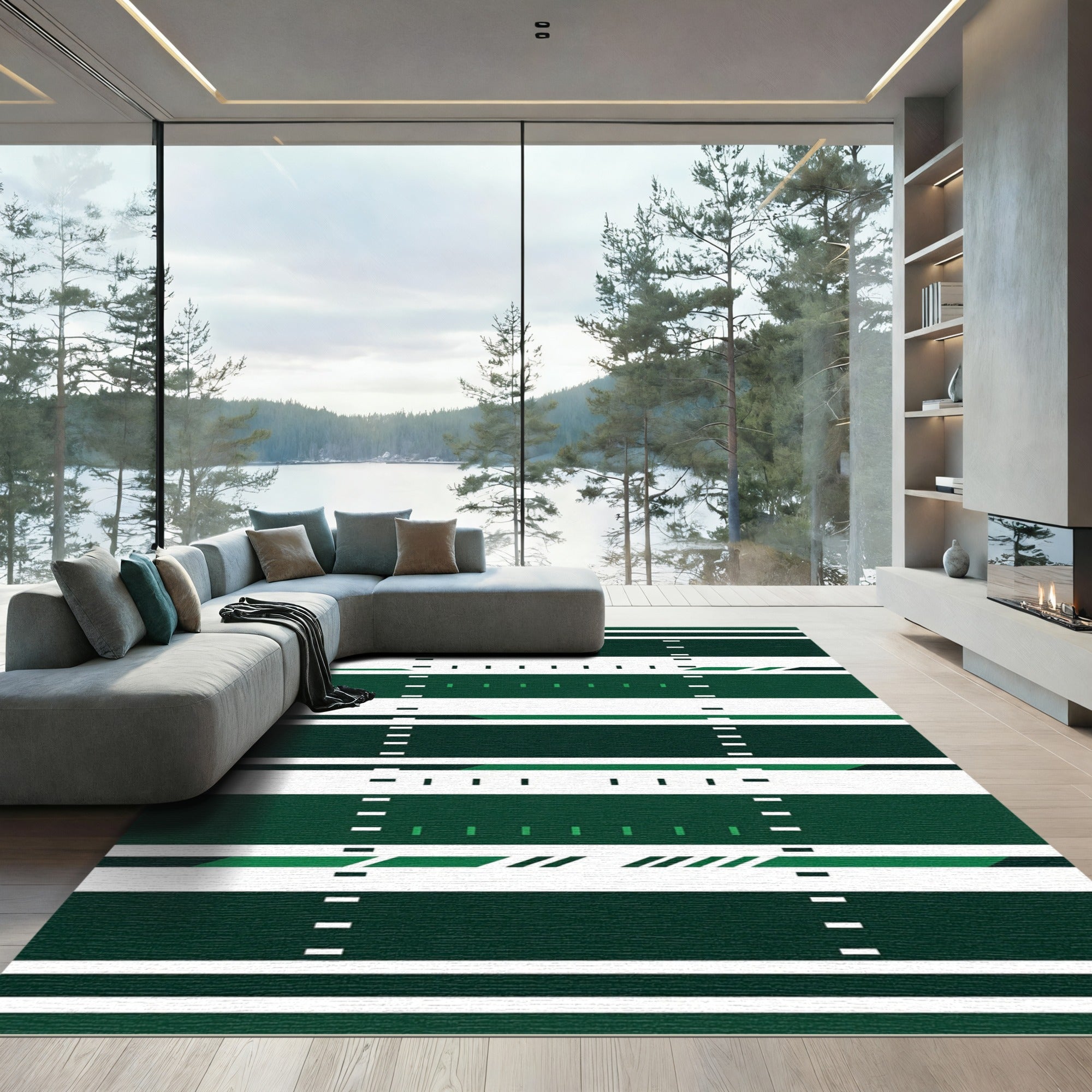 Modern Emerald Green Linear Geometric Stripe Rug