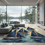 Classic Navy Nautical Sailboat Landscape Rug