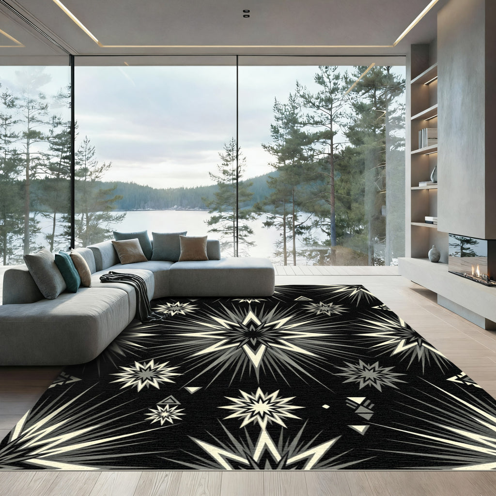 Monochrome Starburst Geometric Tile Rug